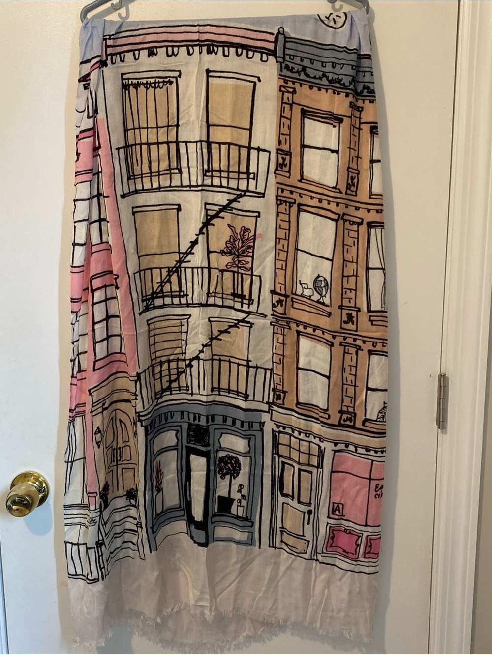 Kate Spade New York Brooklyn Scene Scarf cream and gold logo fabric